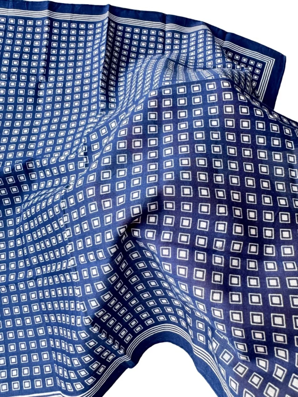 Vintage Yves Saint Laurent Handkerchief Navy Geometric Pocket Square Scarf 17.5